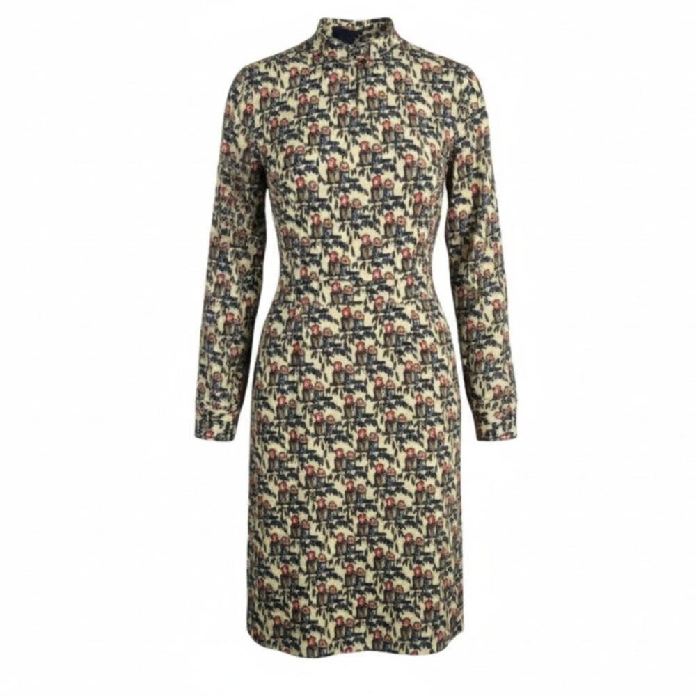 Ottod'Ame Anthropologie Silk Monkey Print Mock Neck Dress Tan Size 6
